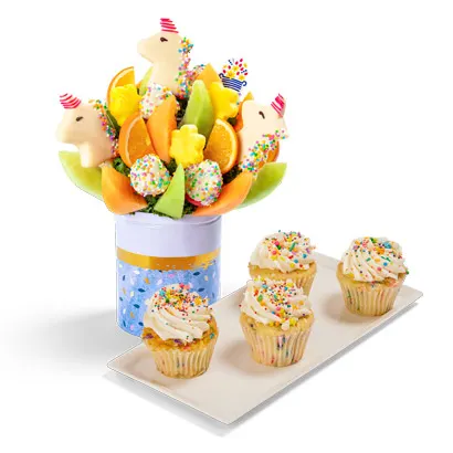Unicorn Fruit Bouquet Cupcakes Gift Bundle